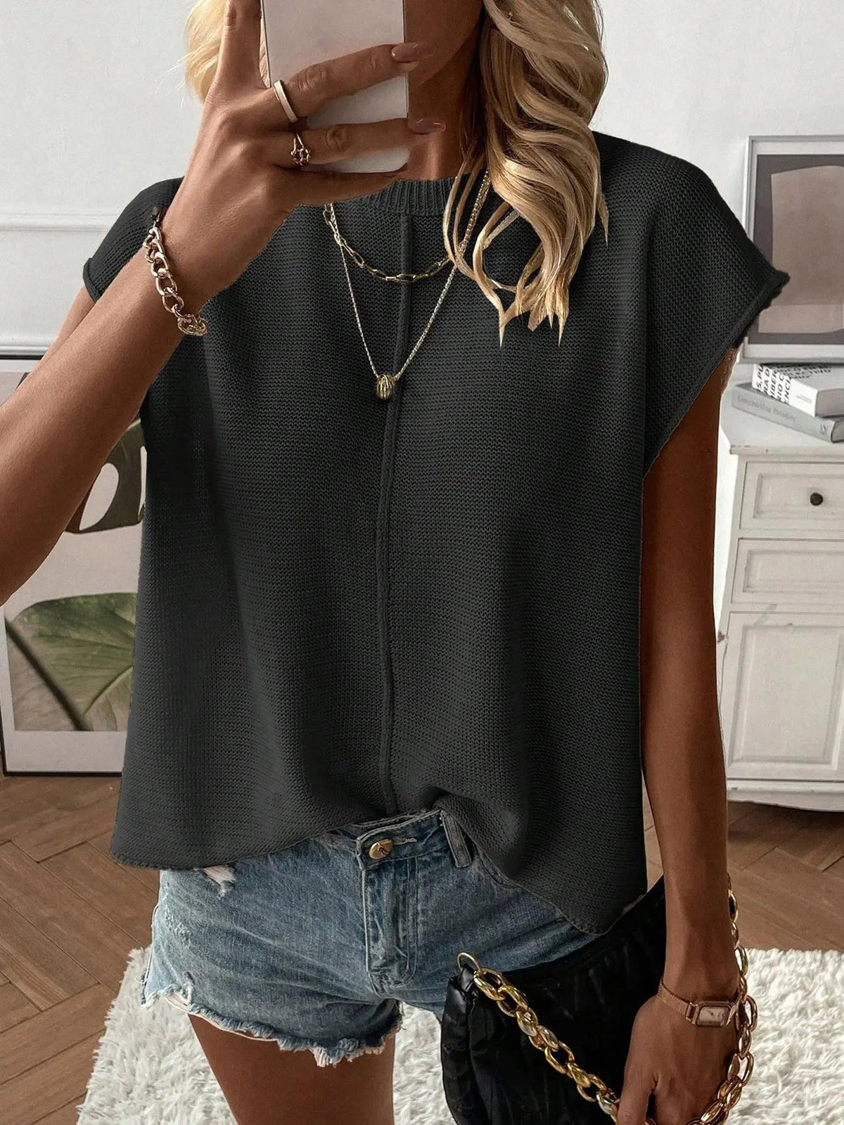 Women's Solid Color Sweater Vest, Casual Fashion Round Neck Knit Top for Summer, Fashion Women's Knitwear for Daily Wear