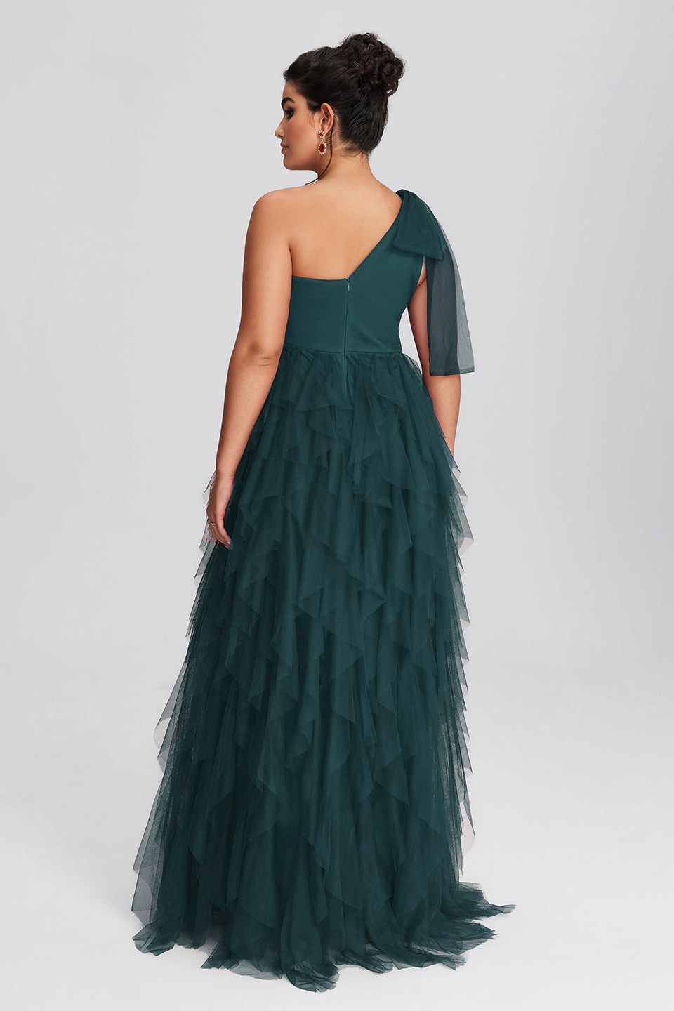 Curveins Plus Size Mesh One-Shoulder Cocktail Dress