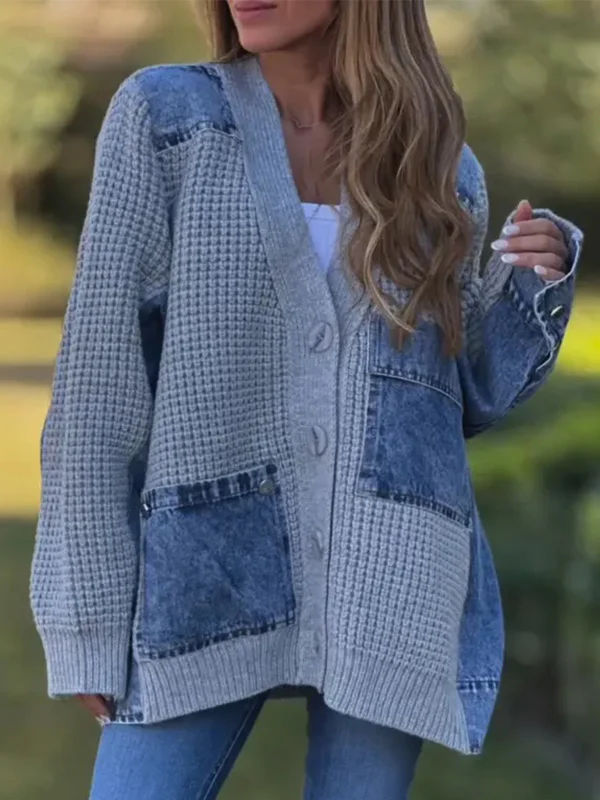 Women Spliced Knitted Casual Coat