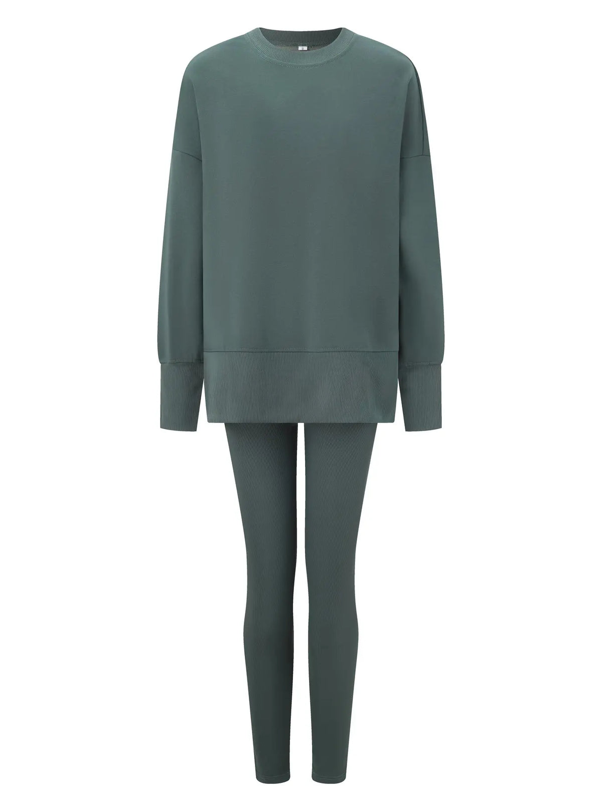 Women's Solid Drop Shoulder Split Hem Sweatshirt & Pants Two-piece Set
