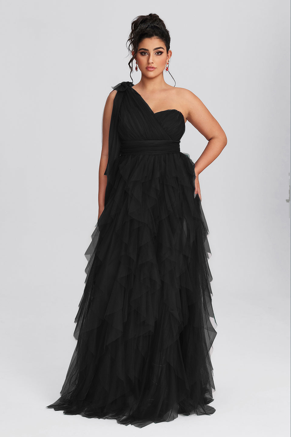 Curveins Plus Size Mesh One-Shoulder Cocktail Dress
