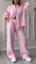 Women's V-neck Cotton and Linen Casual Suit