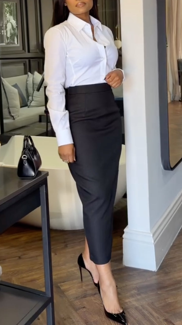 Women's Collared Shirt + Skirt Commuter Suit