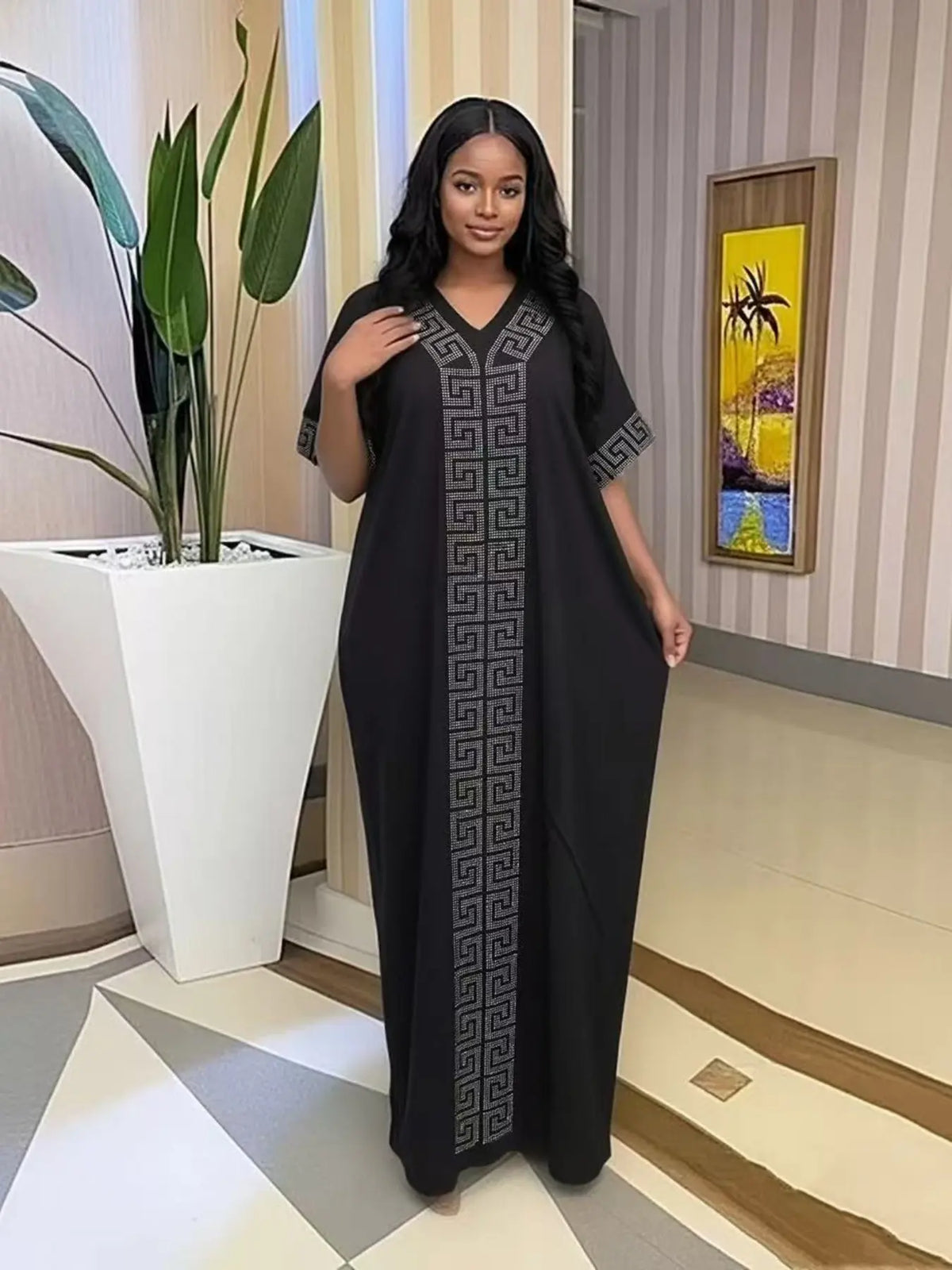 Women's Islamic Clothing Rhinestone Loose Boubou Kaftan Dress