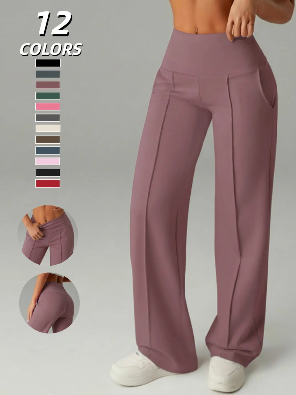 Women's High Waisted Side Pocket Joggers, Casual Sporty Yoga Pants, Loose Fit Elastic Waist, All Seasons Long Regular Leggings