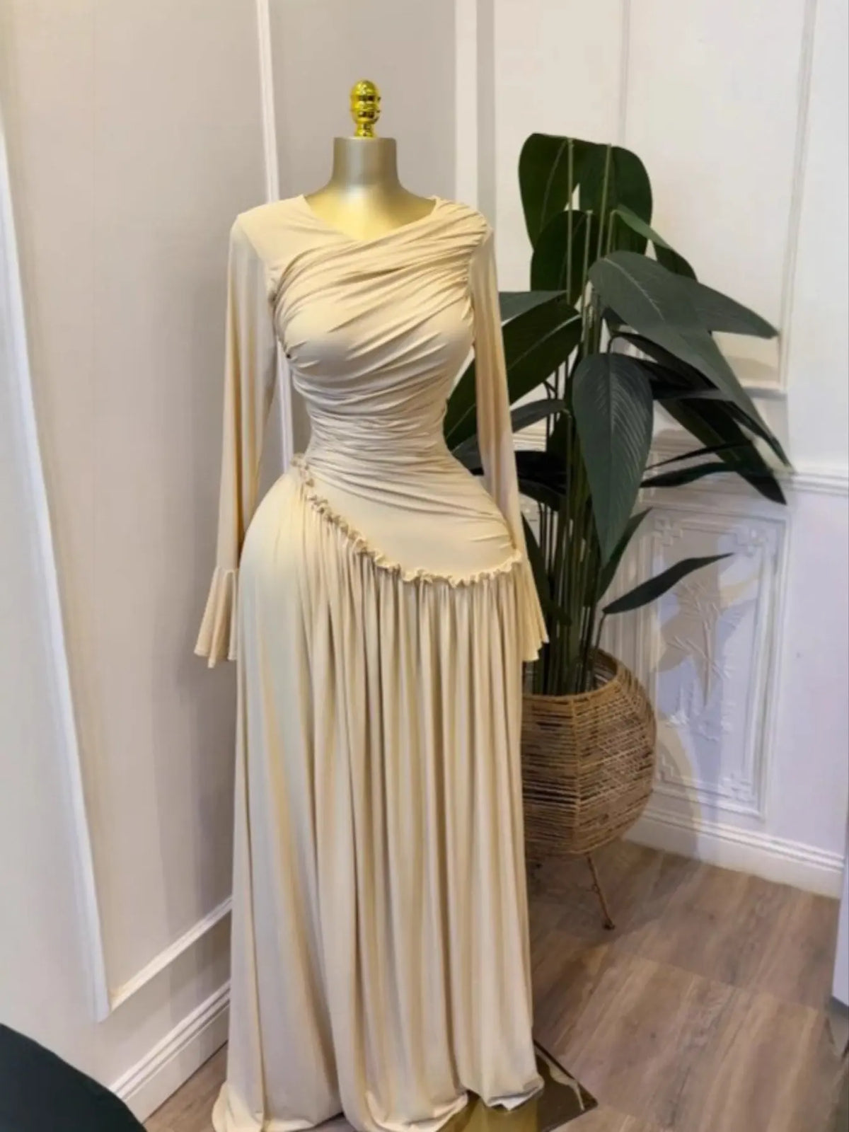 Women's Long Sleeve O-Neck Big Swing Maxi Dress