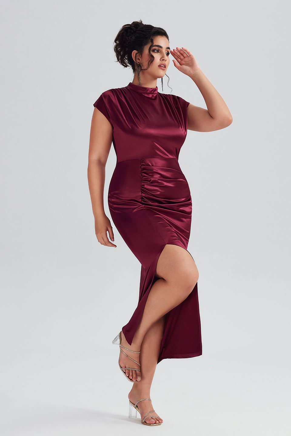 Plus Size Satin High-Waisted Blue Maxi Dress
