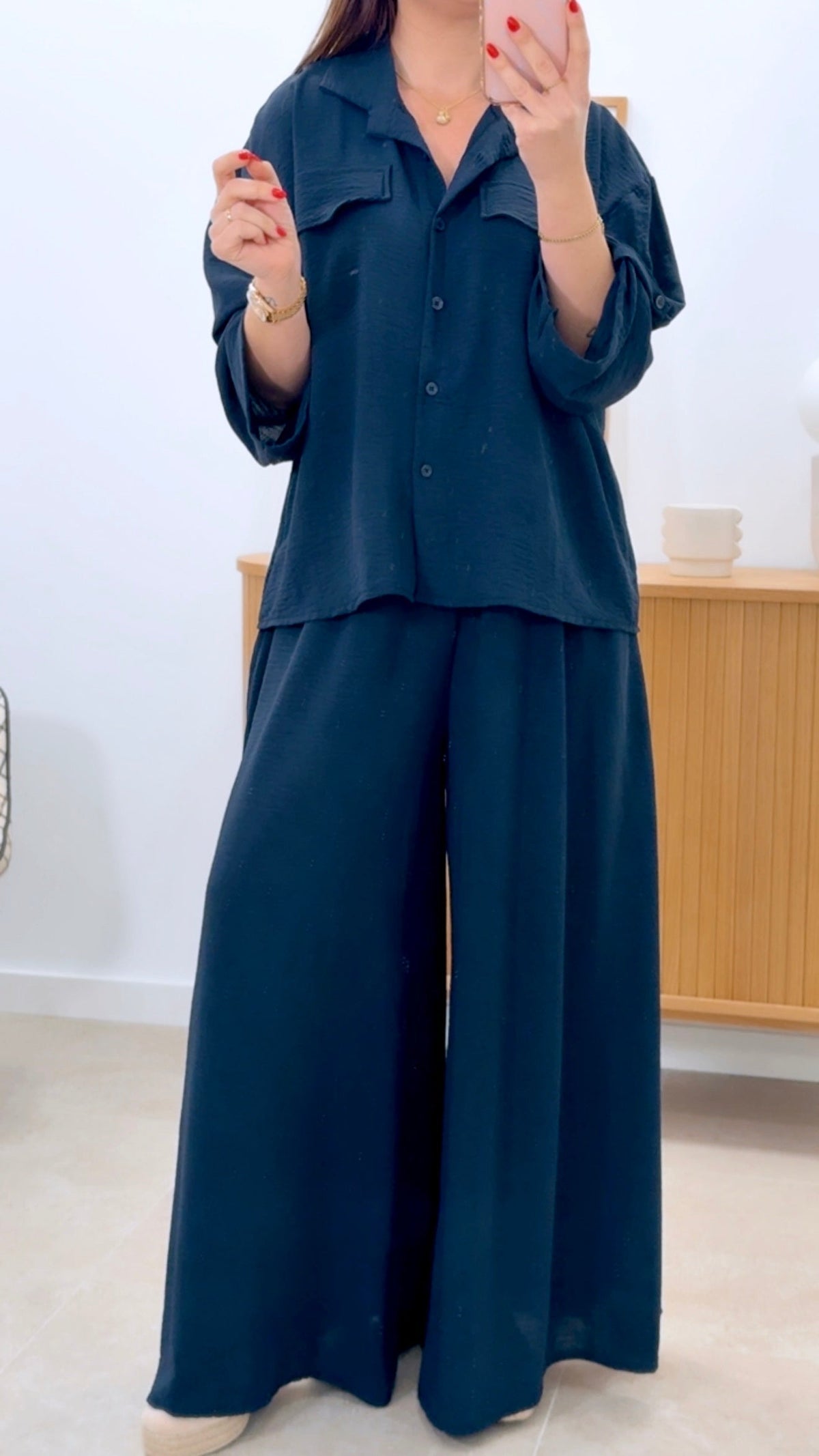 CONJUNTO CAMISA + PANTALÓN ANCHO LISO