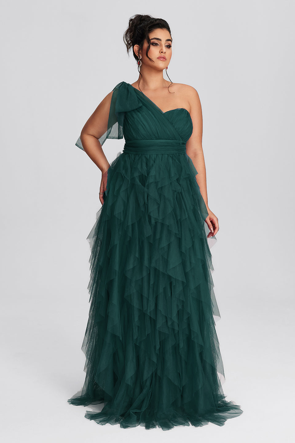Curveins Plus Size Mesh One-Shoulder Cocktail Dress