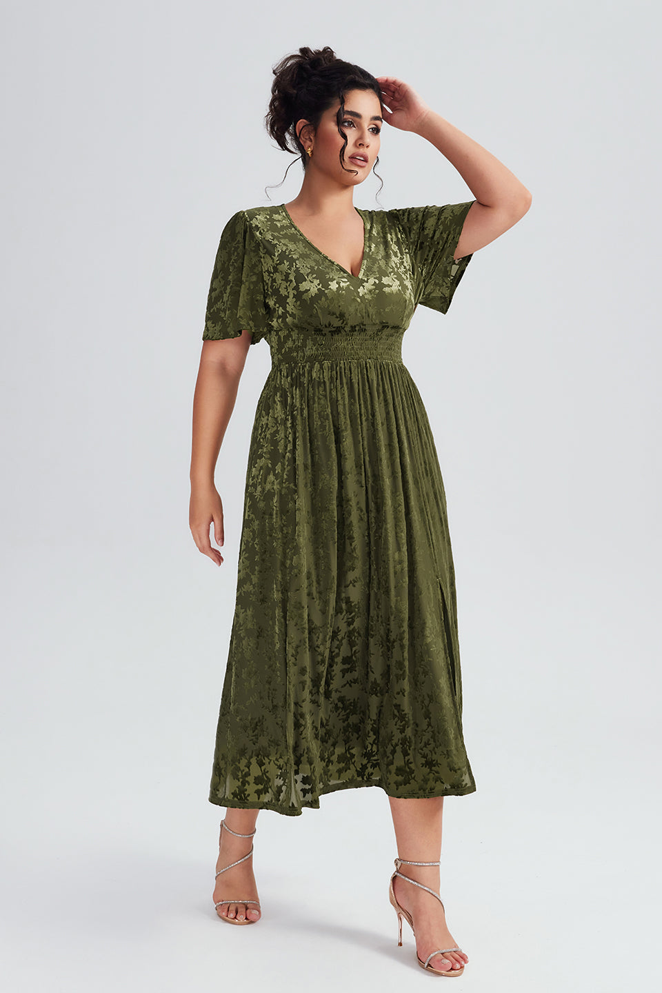 Curveins Plus Size Mauve Velvet Floral Maxi Dress
