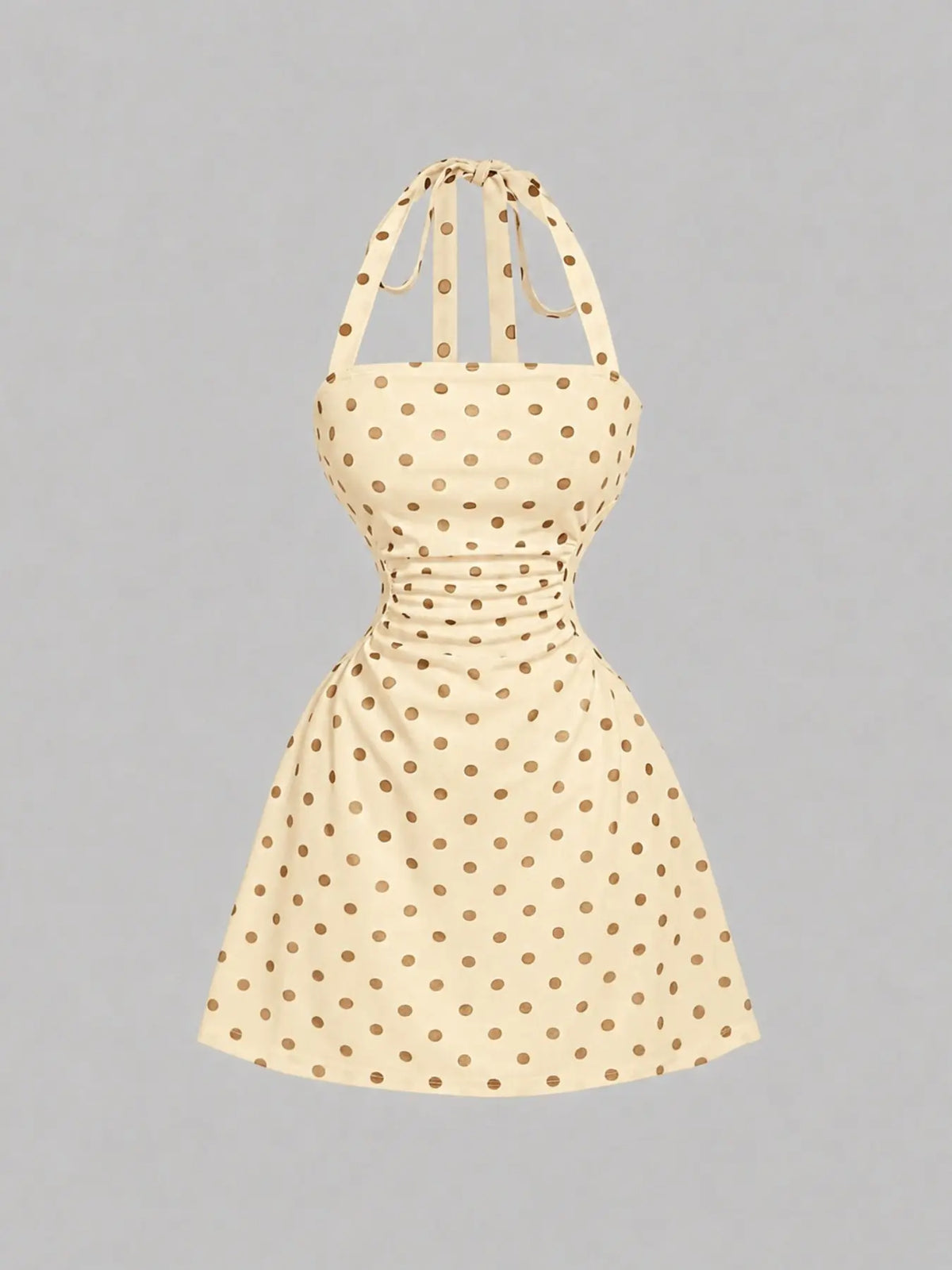 Women's Plain Ruched Tie Back Halter Neck Dress