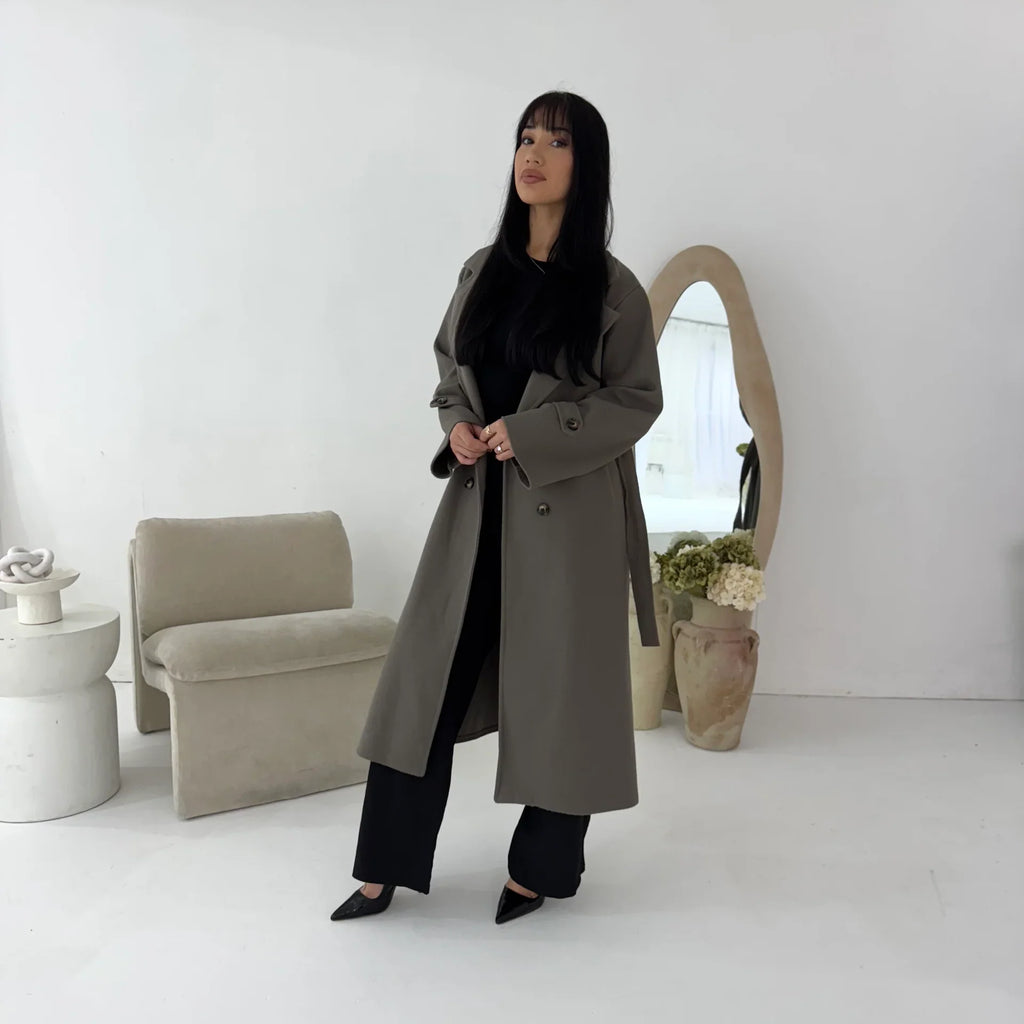 Womens Trench Belted Buttoned Coat