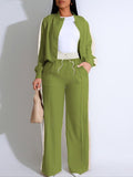 Two-piece Set Women's Patchwork  Top & Wide Leg Pants Set, Casual Long Sleeve  Outerwear & Pants for Daily Wear, Ladies Summer Clothes