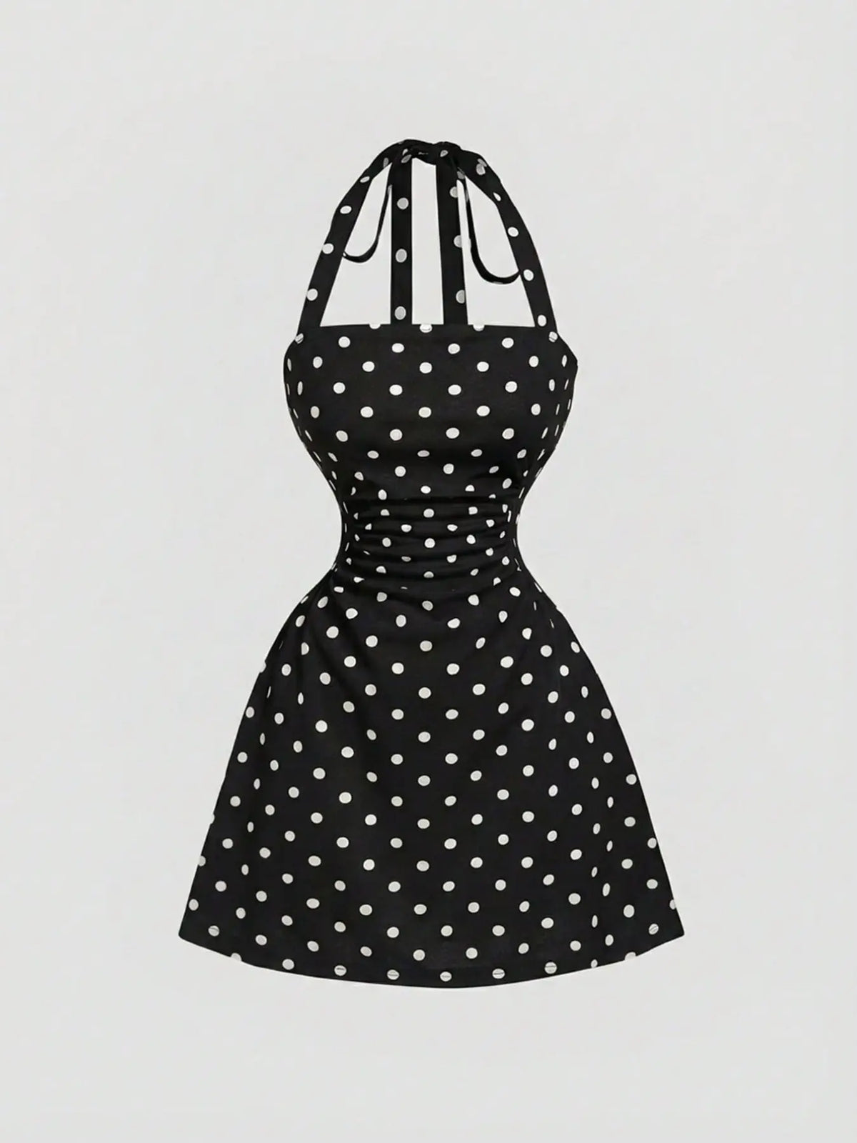 Women's Plain Ruched Tie Back Halter Neck Dress