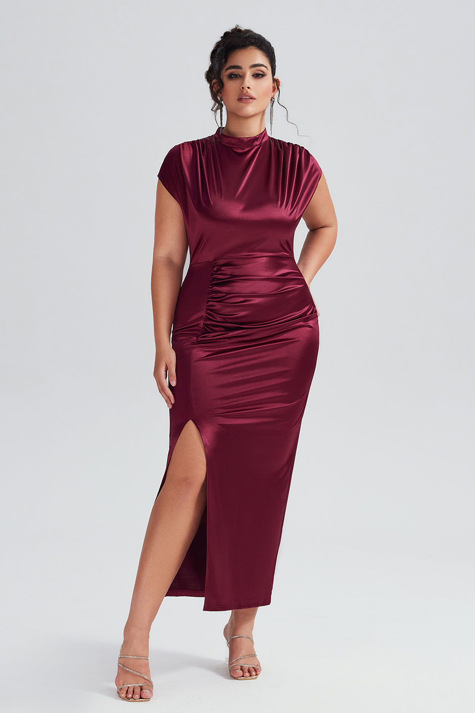 Plus Size Satin High-Waisted Blue Maxi Dress