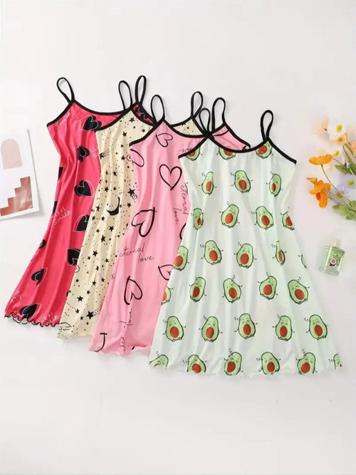 Women's All Over Print Cami Nightdress, Casual Soft Comfortable Spaghetti Strap Nightgown for All Seasons, Lady's Sleepwear for Indoor Wear, Breathable Sleep Dress