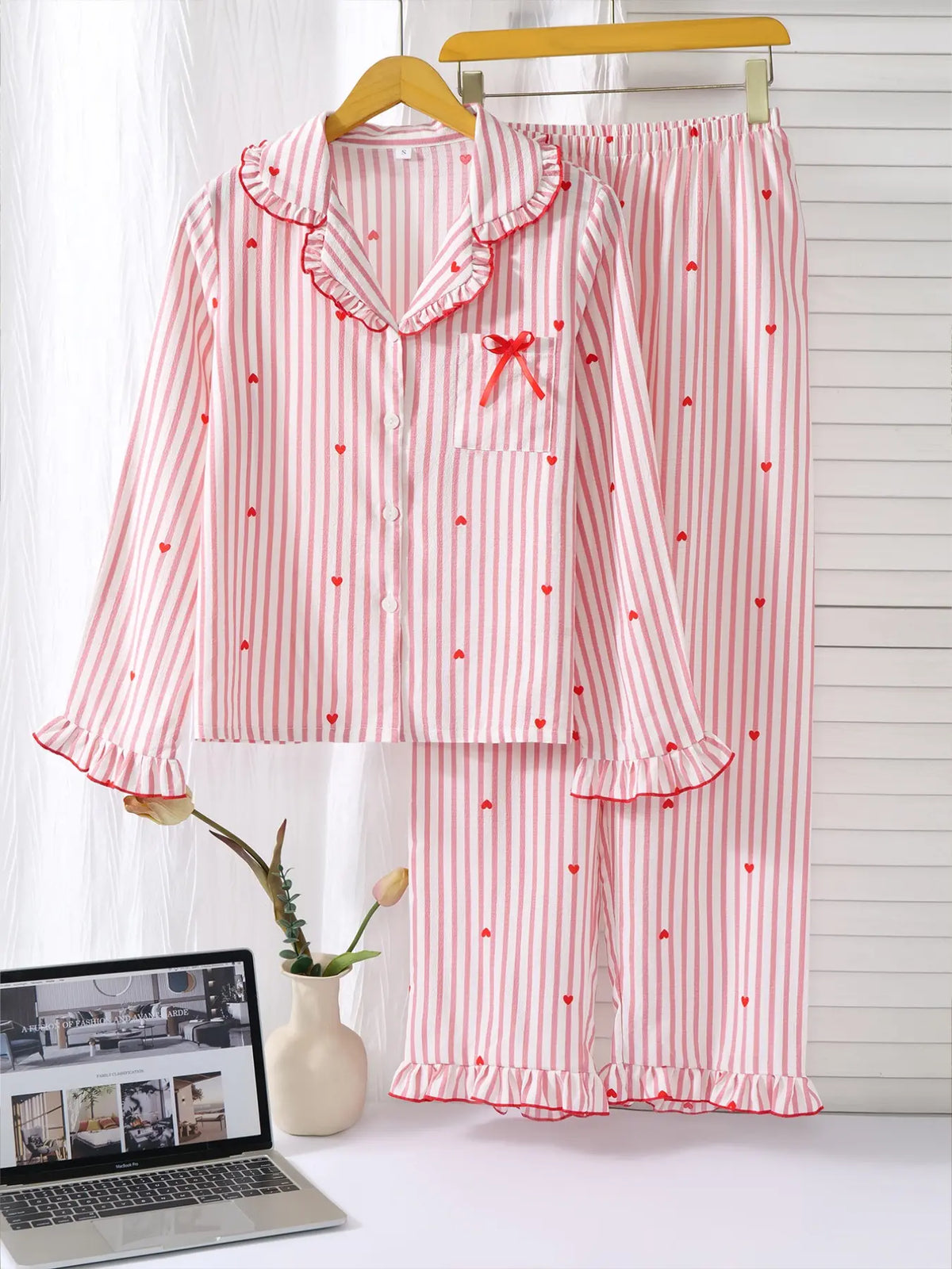 Women's Sleepwear Set Pajamas Breathable Striped Bow Design
