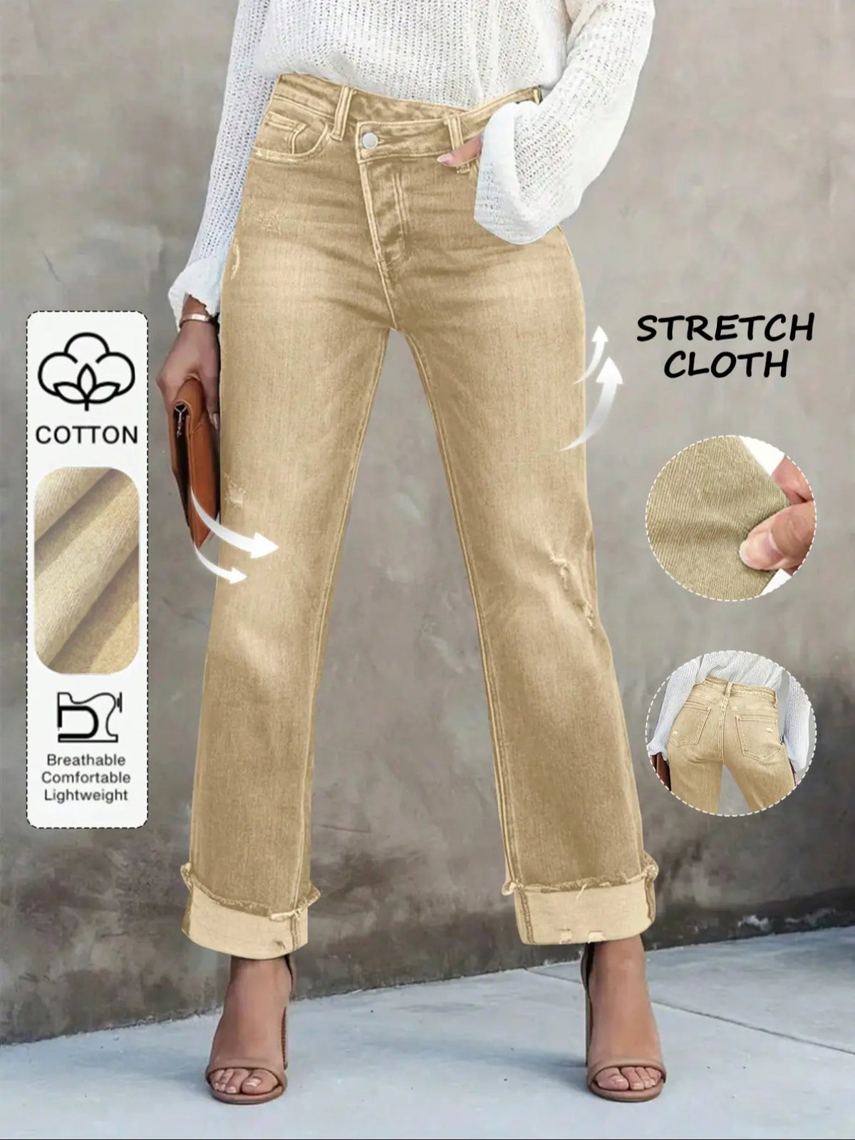 Women's Solid Color Jeans, Casual Comfy Denim Pants for Daily Wear, Ladies Bottoms for All Seasons