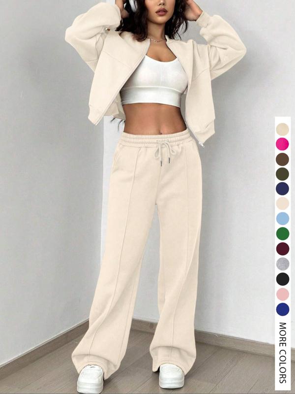 Women's Casual Striped Long Sleeve Zipper Jacket and Pants Set, Airport Wear, Fitted Natural Waist, Regular Length, All Seasons