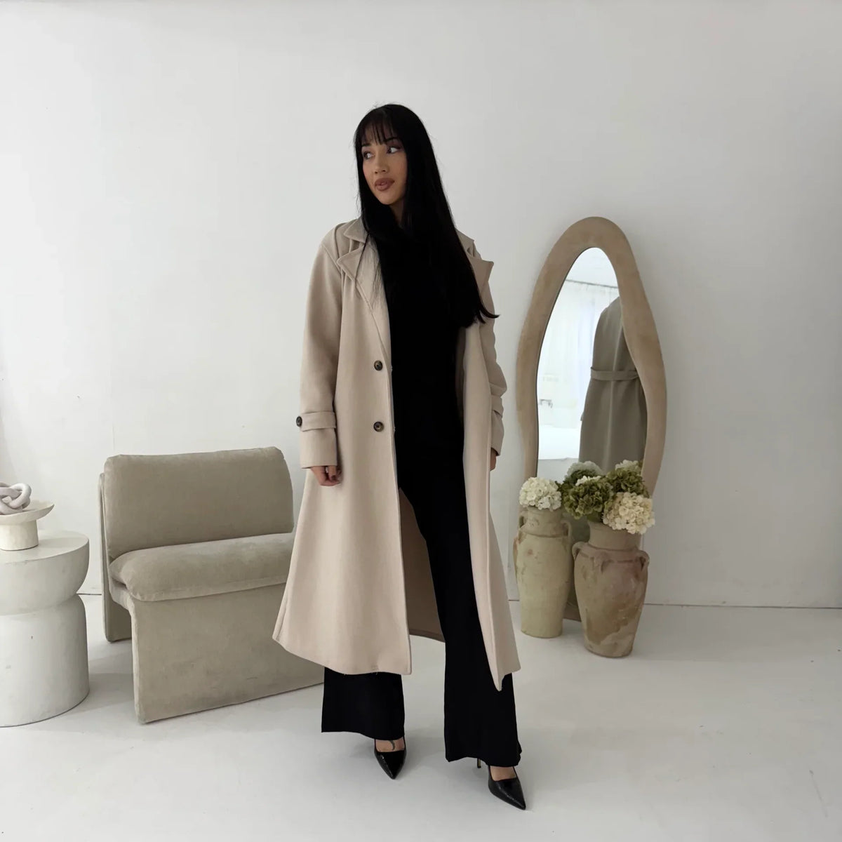 Womens Trench Belted Buttoned Coat