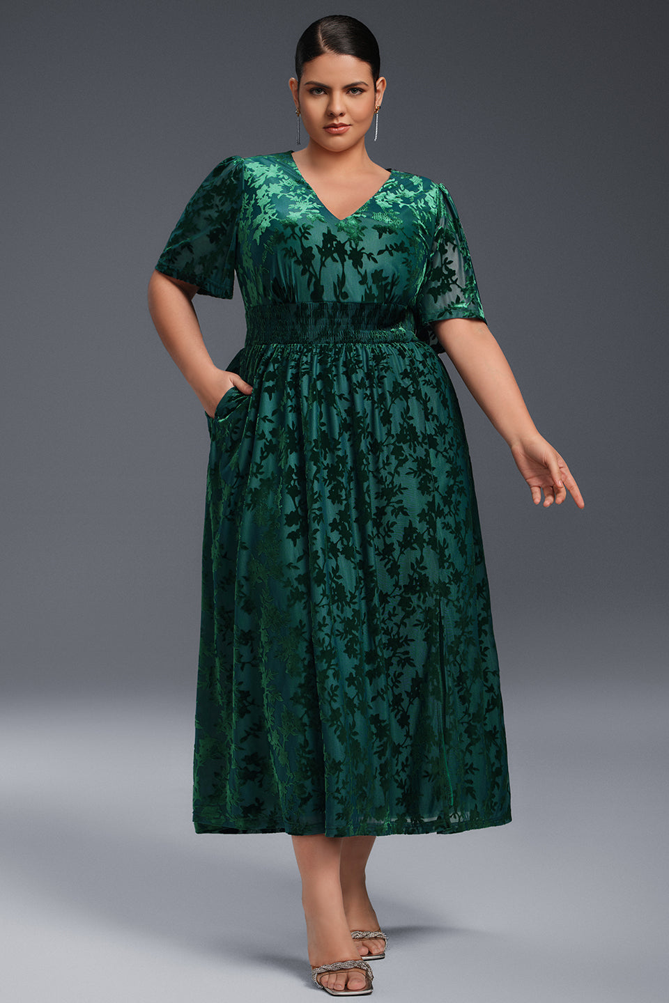 Curveins Plus Size Mauve Velvet Floral Maxi Dress
