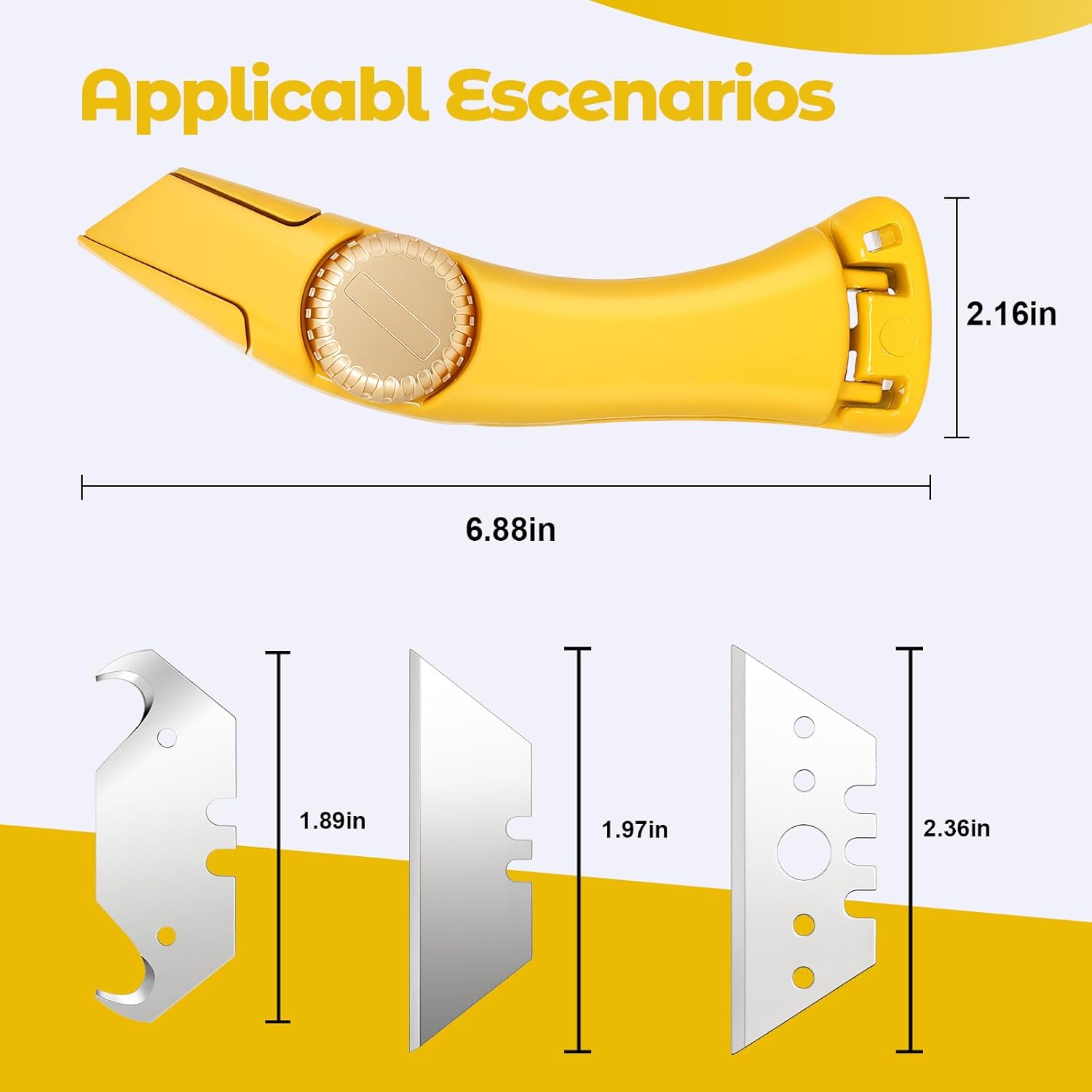 2-Pack Heavy Duty Roofing Knife Fixed Blade - Safety Yellow Utility Knife with Holster & Hook Blades - High-Vis Aluminum Carpet, Drywall & Shingle Cutter Tool with Thumb Wheel