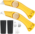 2-Pack Heavy Duty Roofing Knife Fixed Blade - Safety Yellow Utility Knife with Holster & Hook Blades - High-Vis Aluminum Carpet, Drywall & Shingle Cutter Tool with Thumb Wheel
