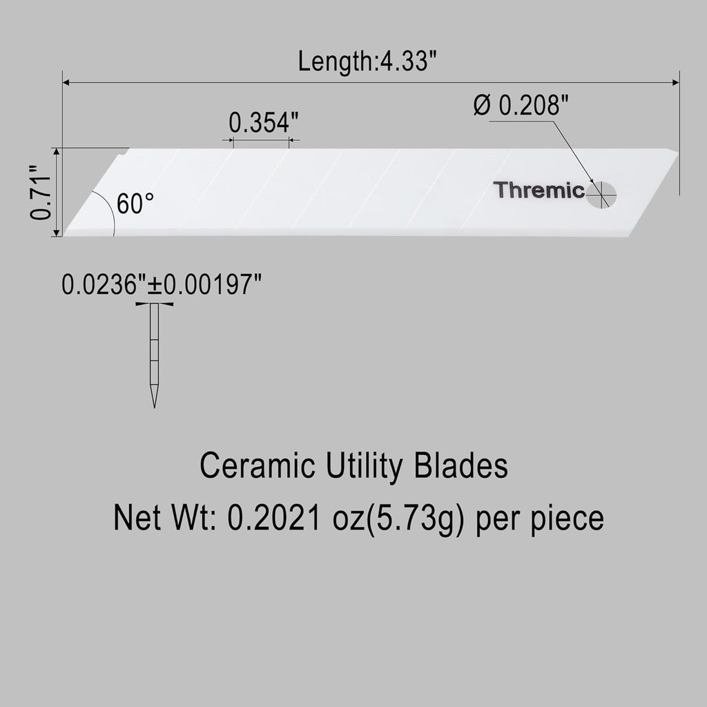 10-Pack 18mm 0.7" Ceramic Utility Knife Replacement Blades for Box Cutter Ultra-Sharp Snap-Off 60-degree Never Rusts Non-Conductive Non-Magnetic