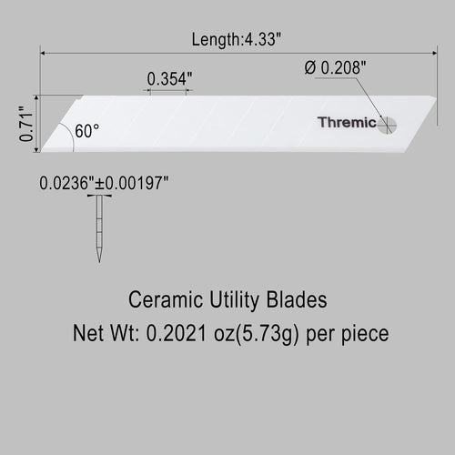 10-Pack 18mm 0.7" Ceramic Utility Knife Replacement Blades for Box Cutter Ultra-Sharp Snap-Off 60-degree Never Rusts Non-Conductive Non-Magnetic