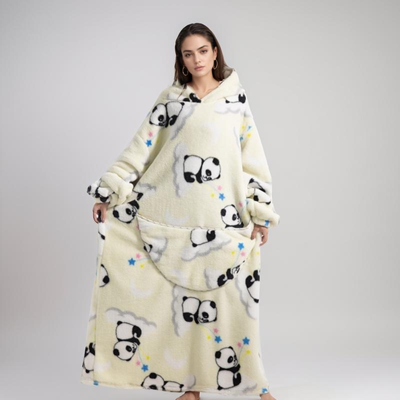 Oversized Blanket Hoodie, Cozy Fleece Hoodie, Long Hoodie Blanket Sweatshirt as Gifts, Long Wearable Blanket with Sleeves & Giant Pockets, Machine Washable Adult One-Piece Sleepwear