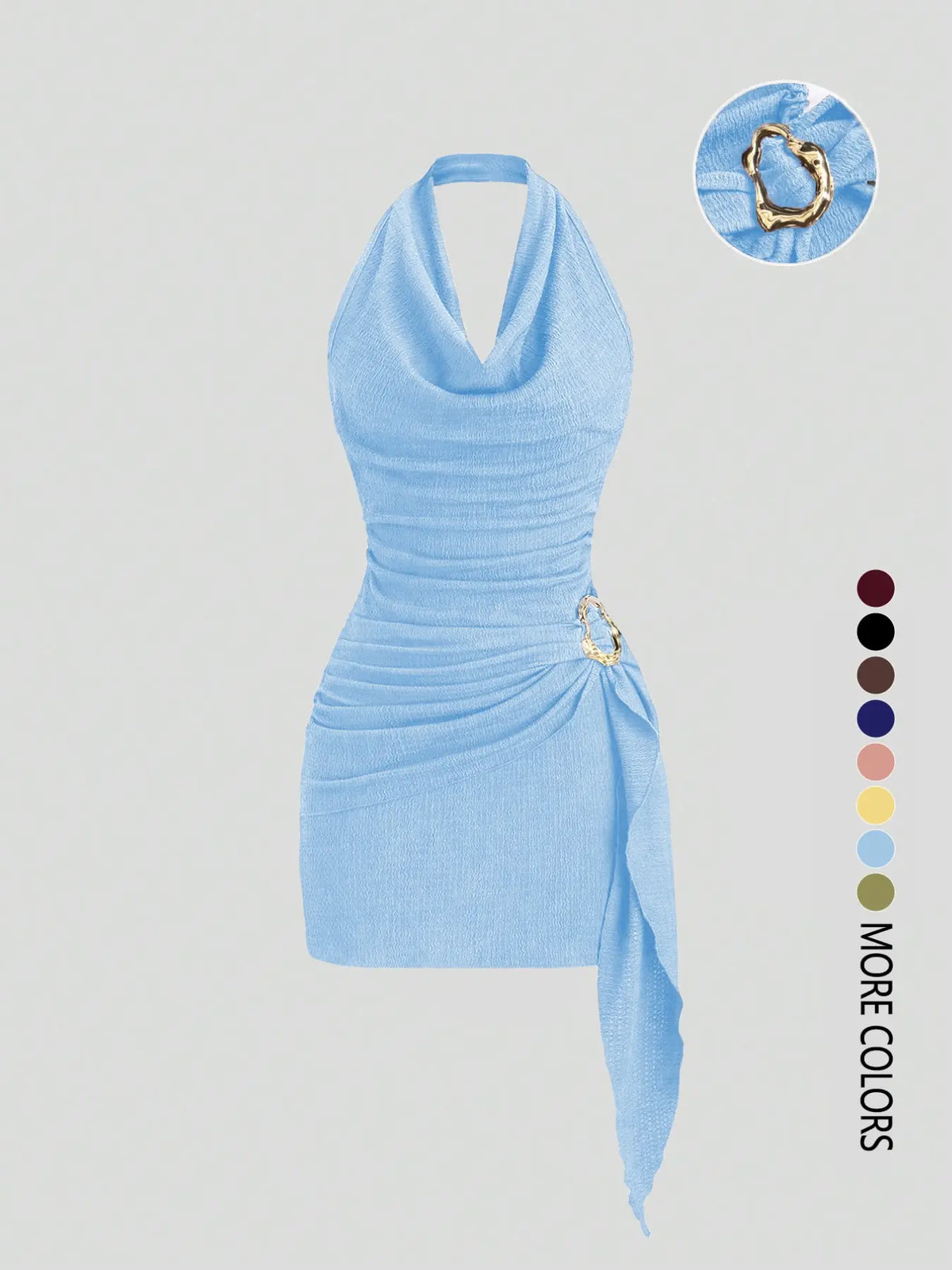 Women's Fashion Solid Color Ruched Halter Dress