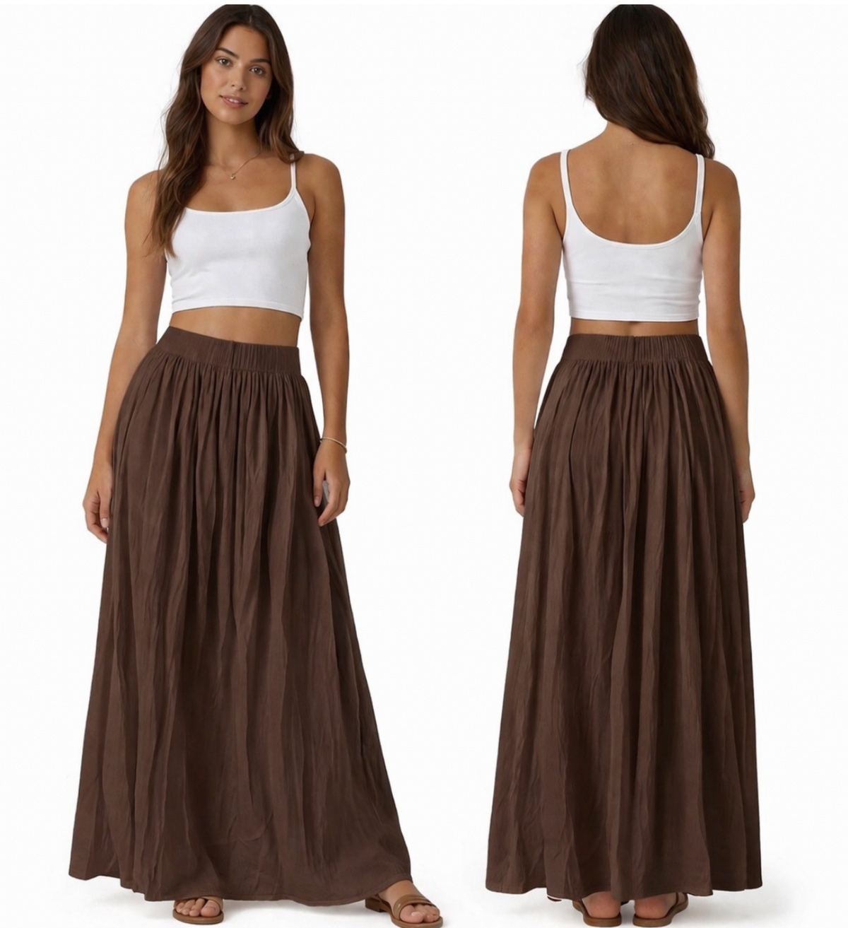 Jupe longue fluide taille haute – coupe ample élégante avec taille élastique confortable look chic et moderne