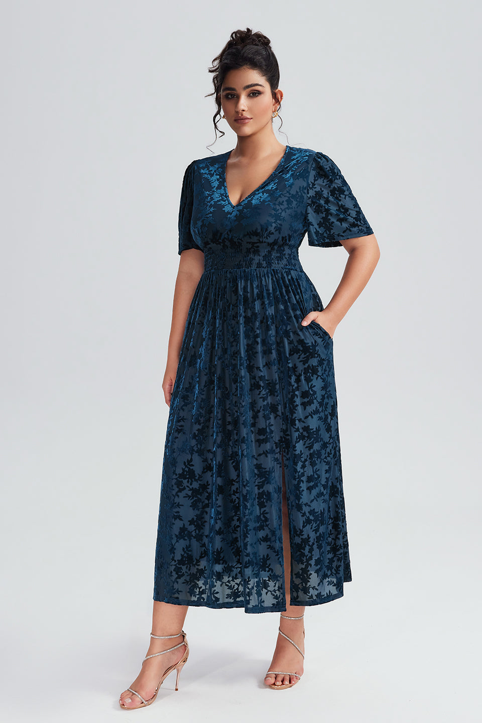 Curveins Plus Size Mauve Velvet Floral Maxi Dress