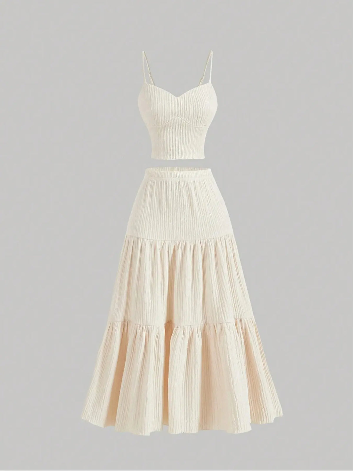 Women's Solid Woven Crop Cami Top & Pleated A-line Skirt Two-piece Set