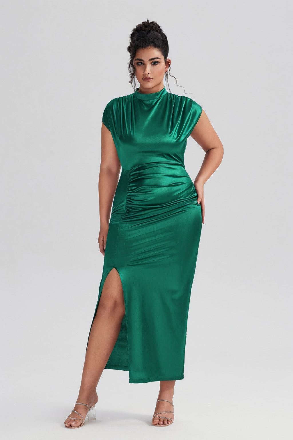Plus Size Satin High-Waisted Black Maxi Dress