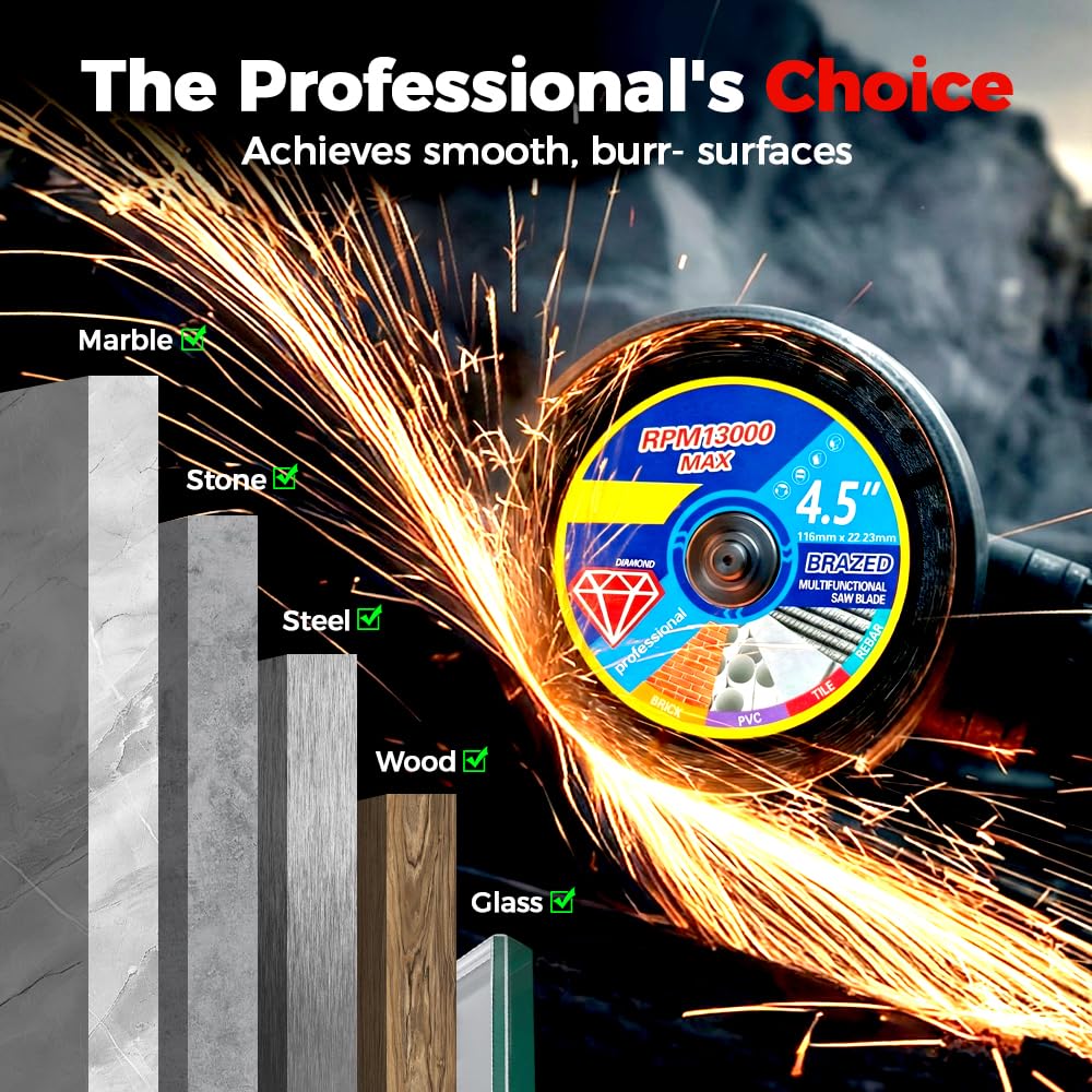 4.5" Multi-Purpose Saw Blades, 2026 Upgrade Stainless Steel Welded Outer Diamond Sand High Durability, 4.5" Diamond Blade, Angle Grinder Discs (10)