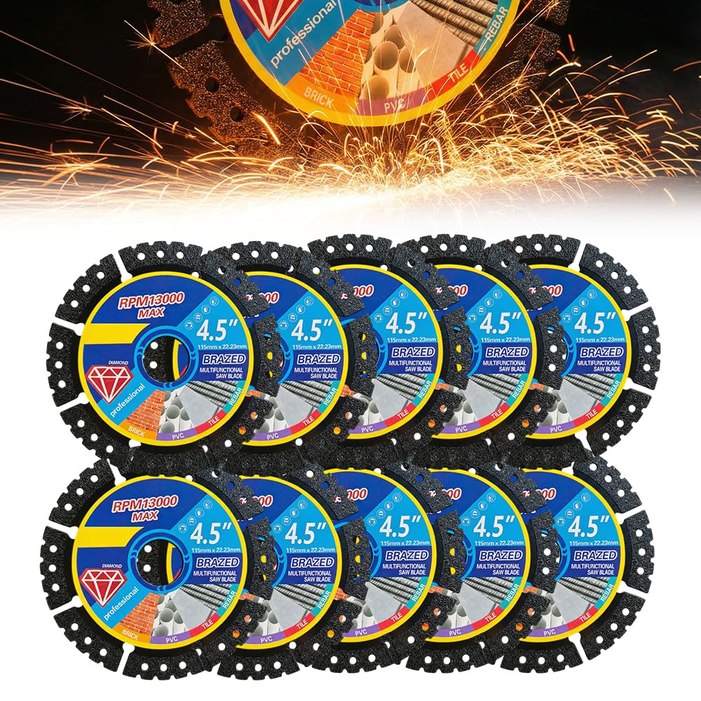 4.5" Multi-Purpose Saw Blades, 2026 Upgrade Stainless Steel Welded Outer Diamond Sand High Durability, 4.5" Diamond Blade, Angle Grinder Discs (10)