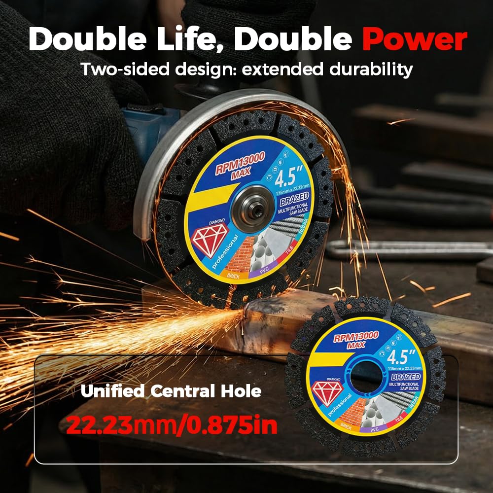 Multi-Purpose Saw Blades, 2026 Upgrade 4.5" Diamond Multi-Purpose Saw Blades - Heavy Duty Angle Grinder Discs for Cutting Marble/Quartz/Stone/Tile/Metal/Plastic (3PCS)