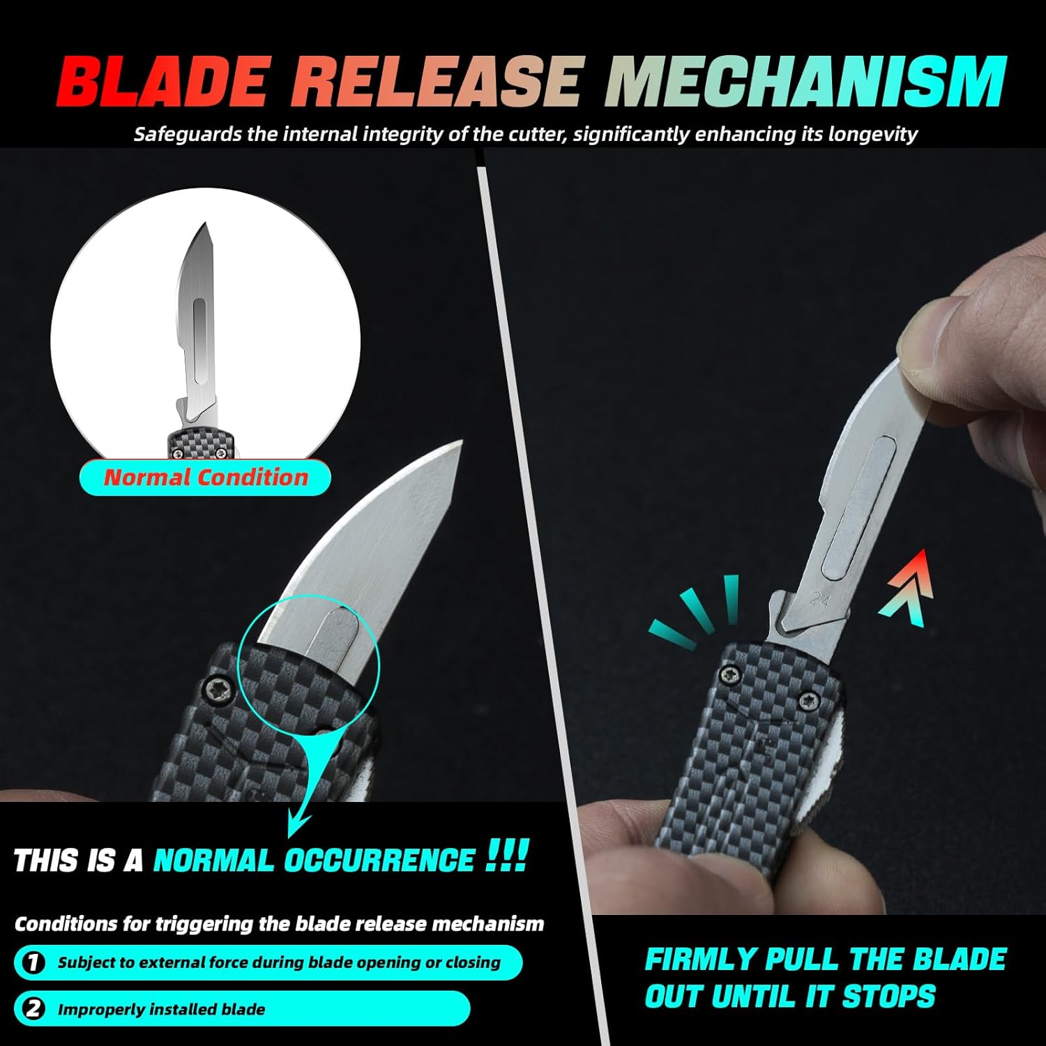Utility knife EDC Box Cutters Pocket Knife With 20pcs Blades Replacement Black
