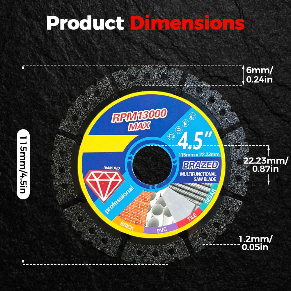 Multi-Purpose Saw Blades, 2026 Upgrade 4.5" Diamond Multi-Purpose Saw Blades - Heavy Duty Angle Grinder Discs for Cutting Marble/Quartz/Stone/Tile/Metal/Plastic (3PCS)