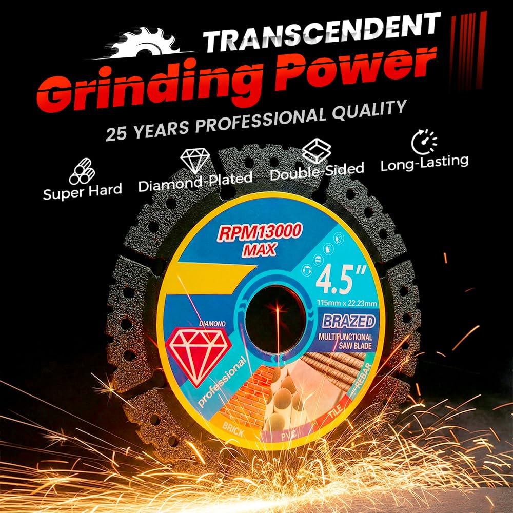 4.5" Multi-Purpose Saw Blades, 2026 Upgrade Stainless Steel Welded Outer Diamond Sand High Durability, 4.5" Diamond Blade, Angle Grinder Discs (10)