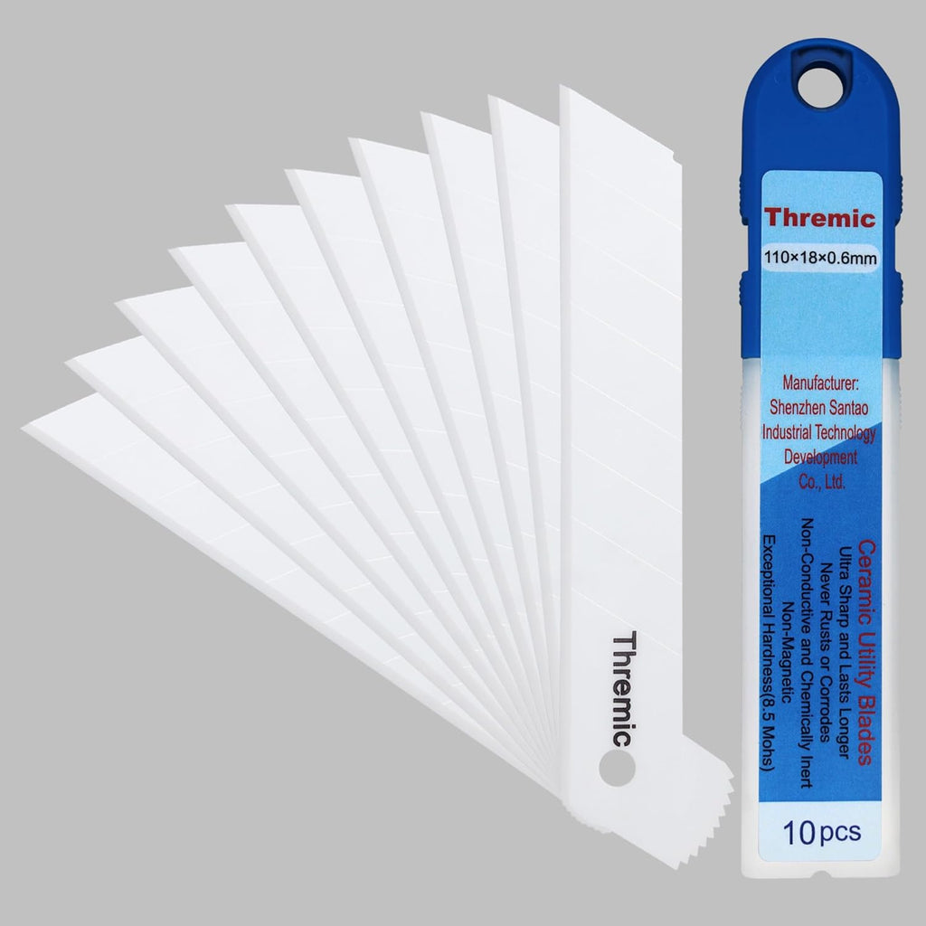 10-Pack 18mm 0.7" Ceramic Utility Knife Replacement Blades for Box Cutter Ultra-Sharp Snap-Off 60-degree Never Rusts Non-Conductive Non-Magnetic