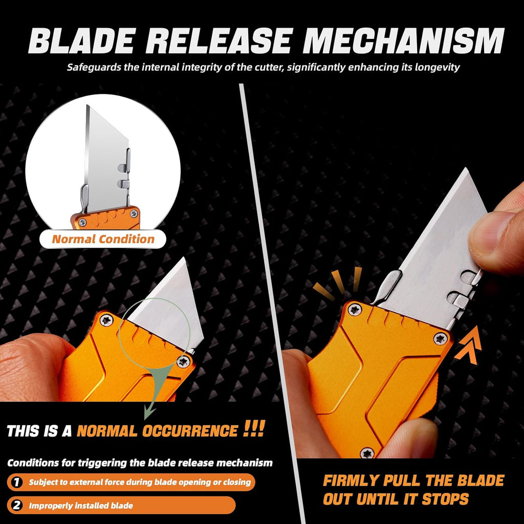 XXOK Automatic utility Knife EDC Auto Box Cutters Retractable Heavy Duty Cardboard Cutter Replaceable Blade Pocket Knife With Clip With 20pcs Spare Blades Orange