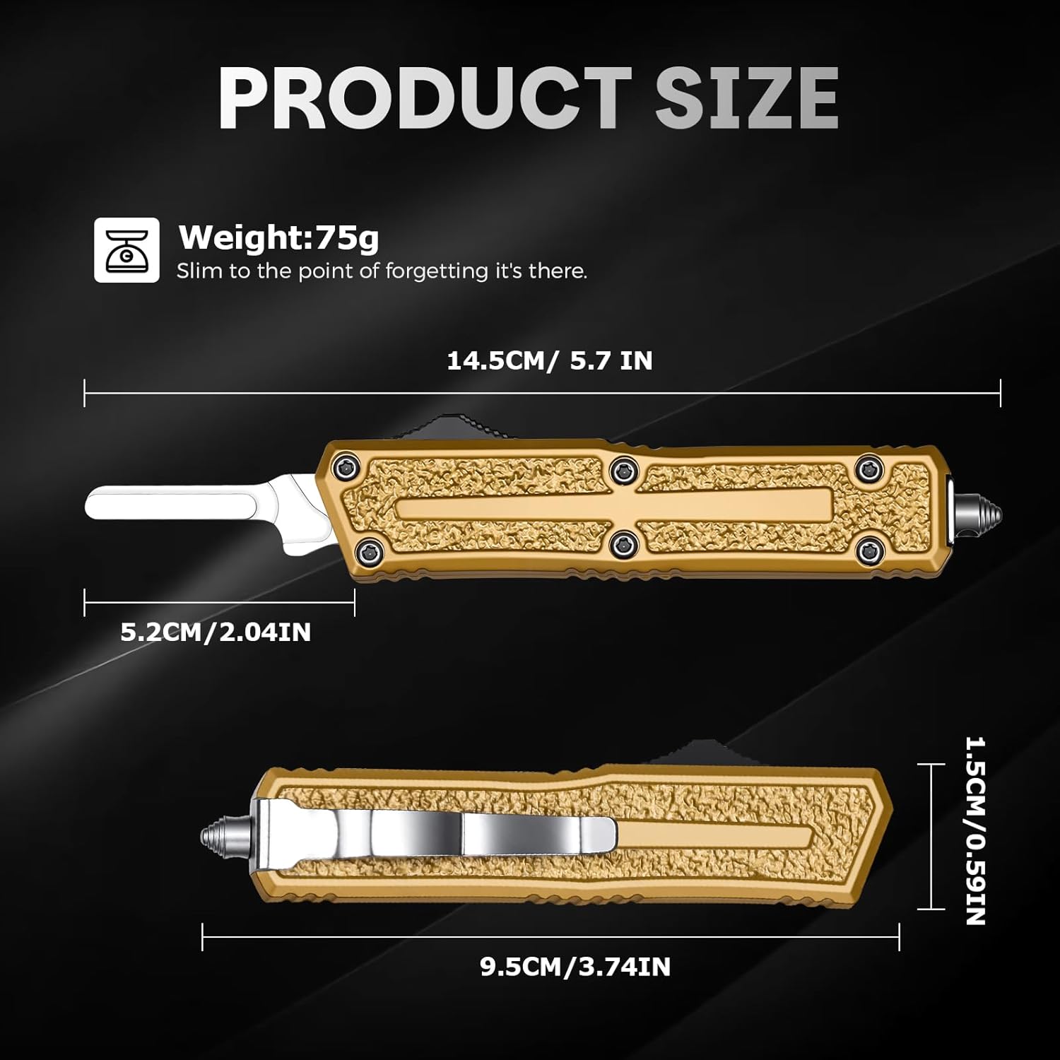 Utility Knife, All-Metal Manual Box Cutter with Quick-Change Stainless Steel Blade,Folding Cutting Tool Set with 10pcs #23 Replacement Blades,GOLD