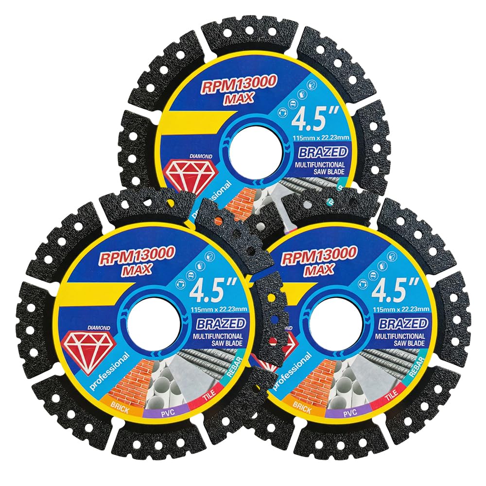 Multi-Purpose Saw Blades, 2026 Upgrade 4.5" Diamond Multi-Purpose Saw Blades - Heavy Duty Angle Grinder Discs for Cutting Marble/Quartz/Stone/Tile/Metal/Plastic (3PCS)