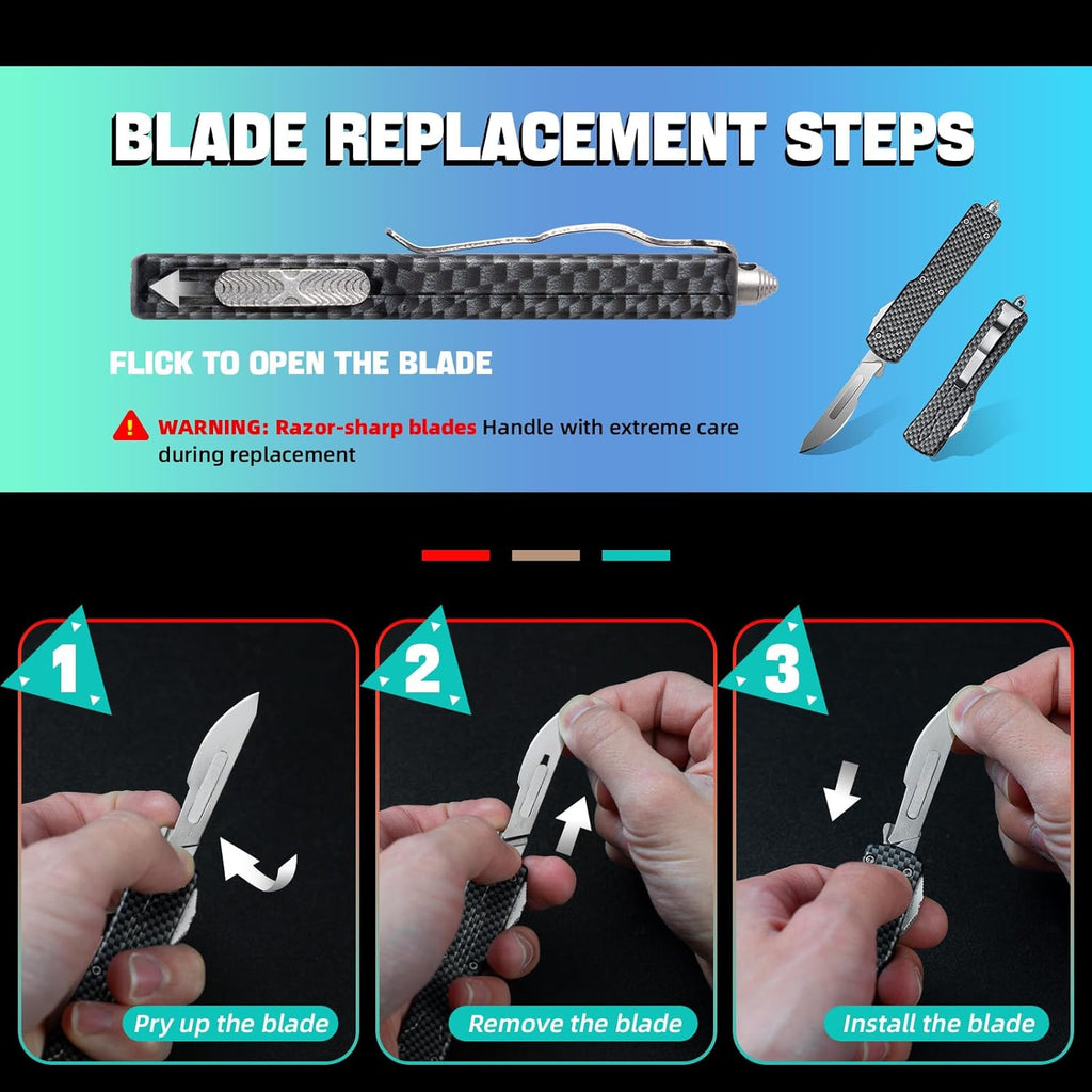 Utility knife EDC Box Cutters Pocket Knife With 20pcs Blades Replacement Black