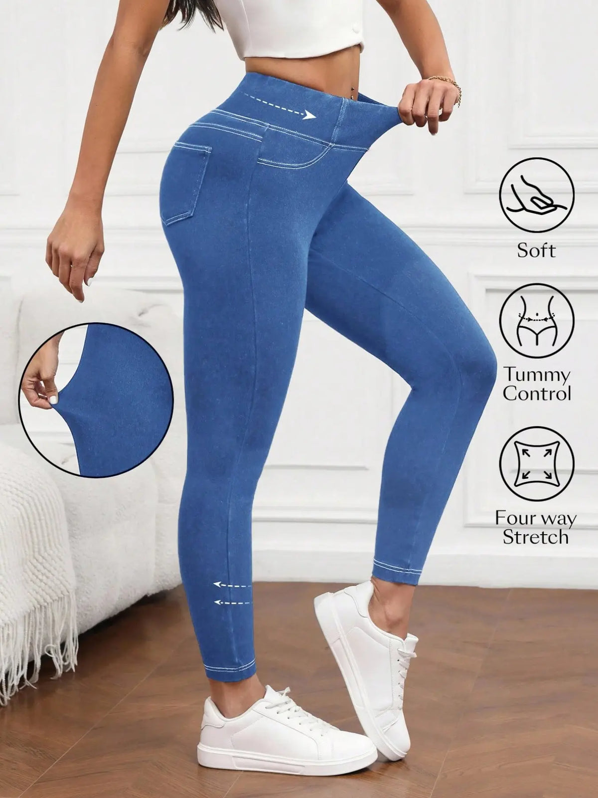 Women's High-Waisted Compression Denim Long Pants