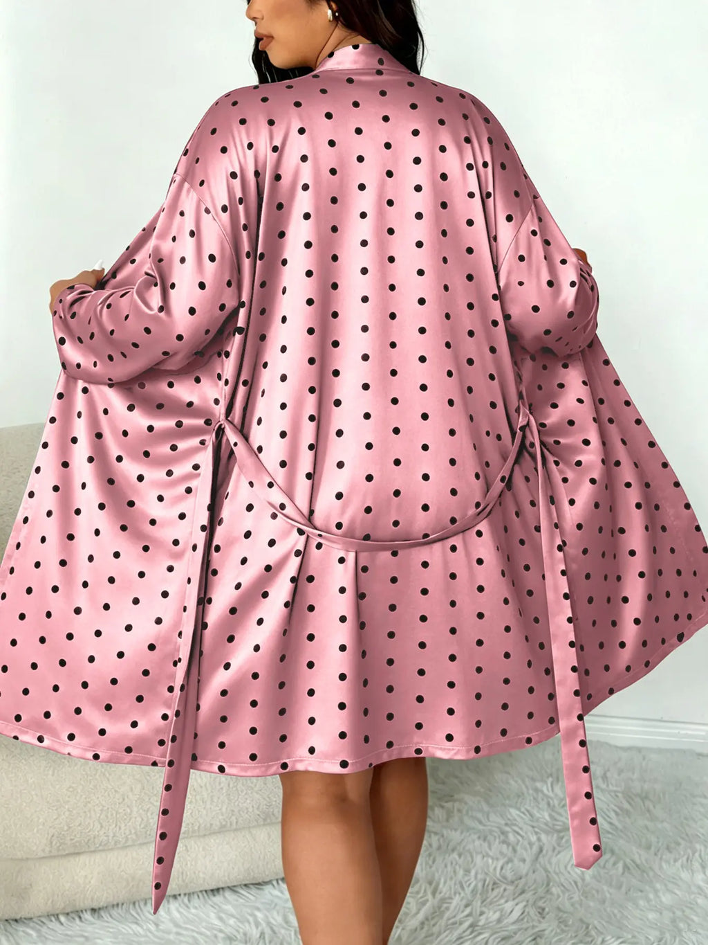 Plus Size Women's Nightwear Set, Floral Print Lace Nightdress + Long Robe