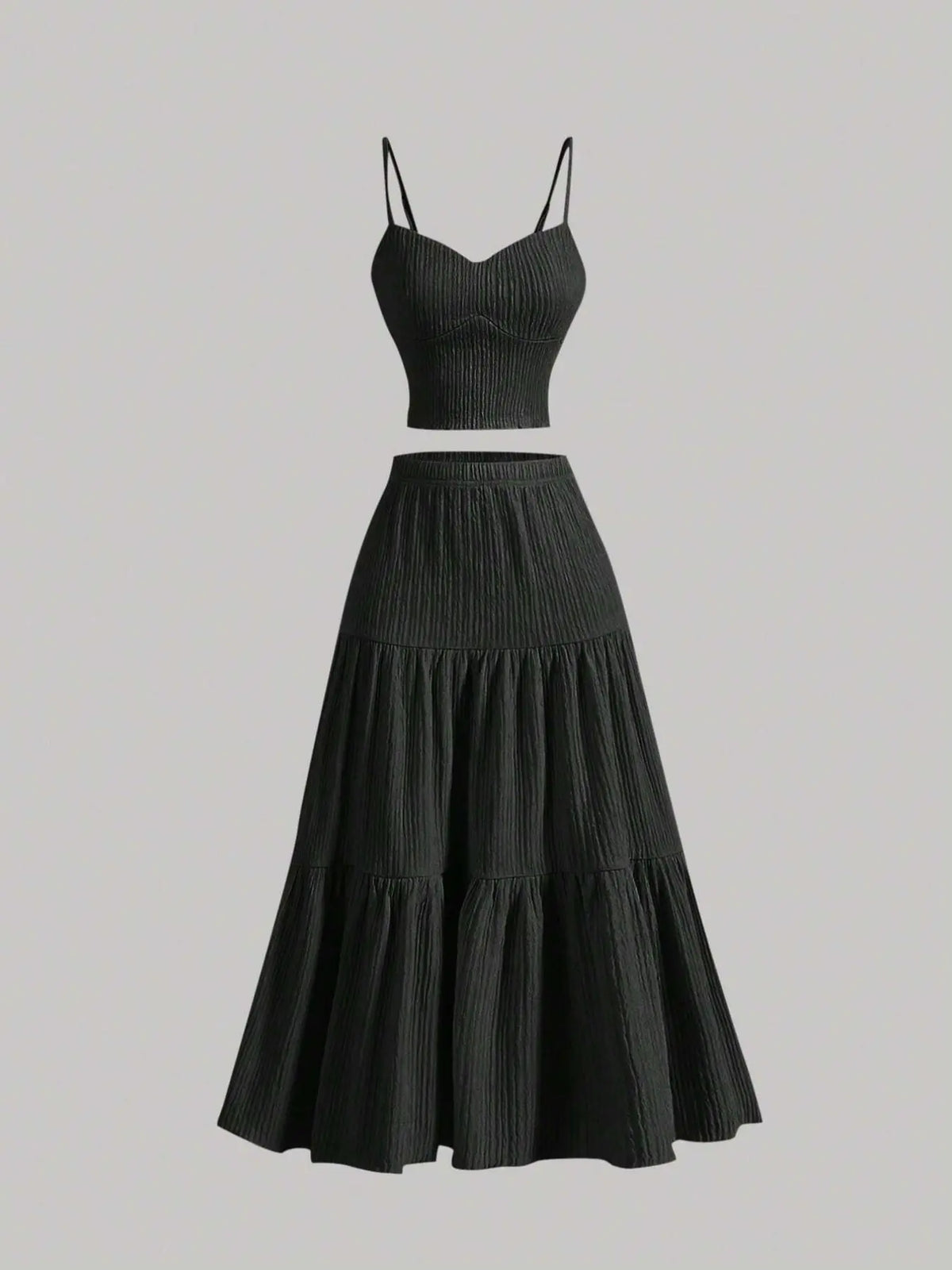 Women's Solid Woven Crop Cami Top & Pleated A-line Skirt Two-piece Set