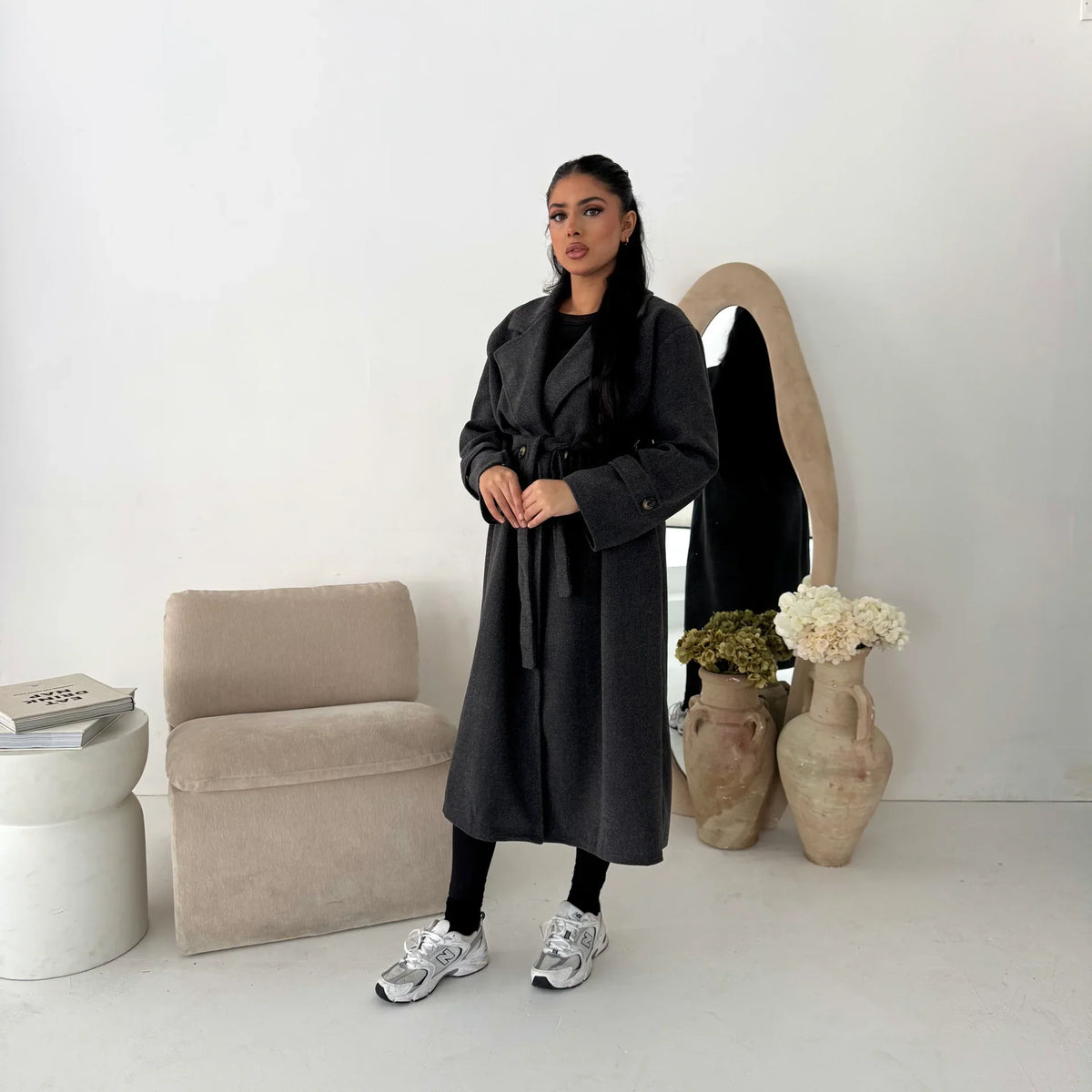 Womens Trench Belted Buttoned Coat